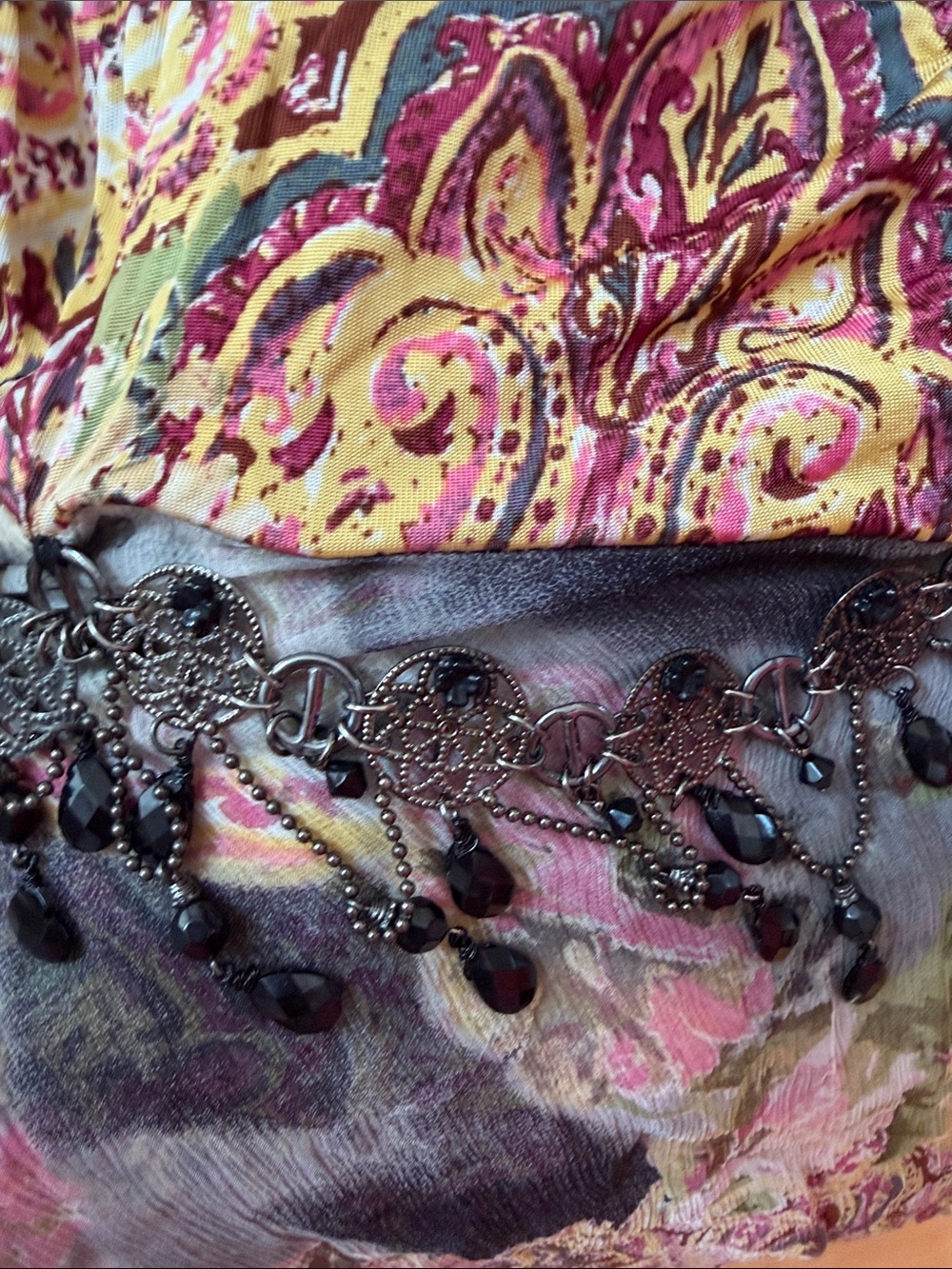 Multi-Color Floral Silk Wrap Tunic with Flowing Sleeves - Picture 8 of 8
